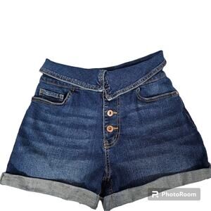 No Boundaries Hi-Waist Foldover Button Fly Denim Shorts Size 3